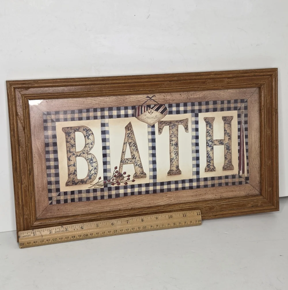Primitive Folk Art Country Bath Framed‎ Wooden Wall Decor Anna Scott Americana